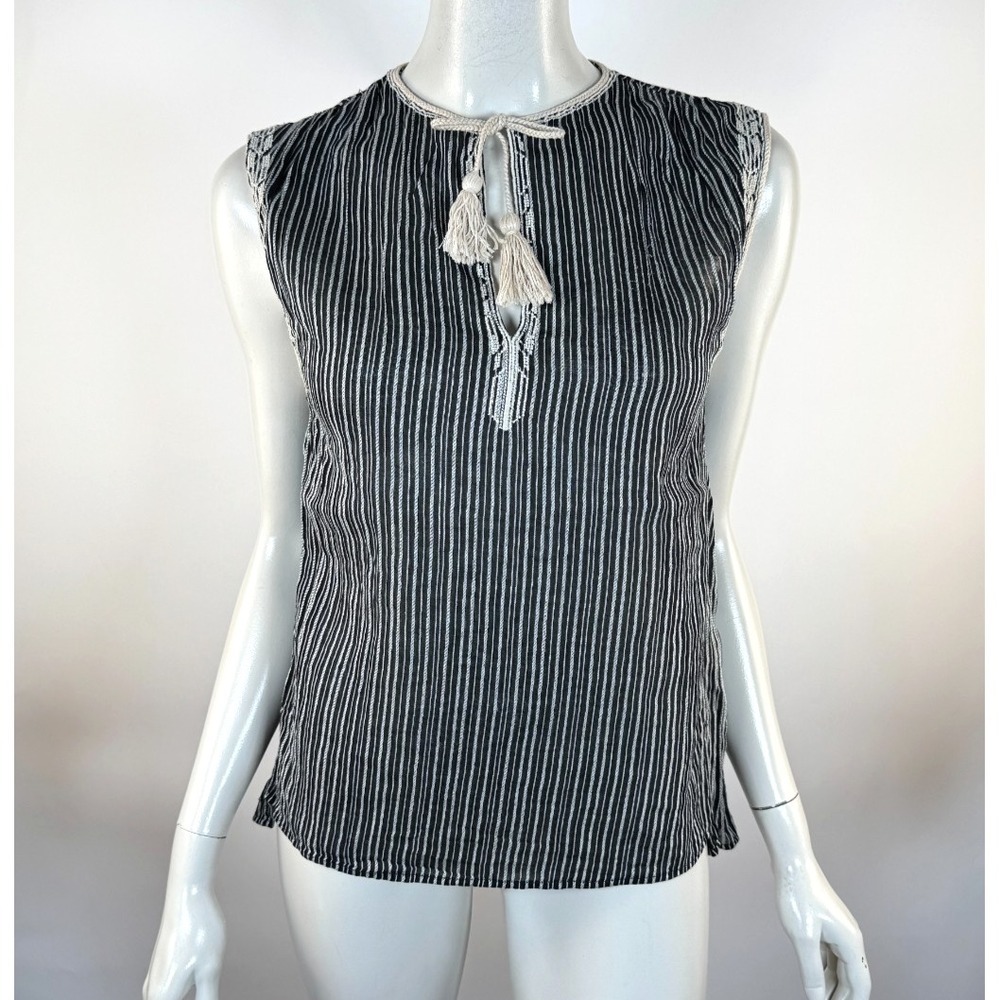 Isabel Marant Étoile Judith Top Women 34 US XS Cotton Tassel Embroidered Black